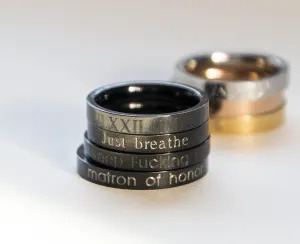 Personalized Black Stacking Ring - Engraved Stainless Steel Women's Ring