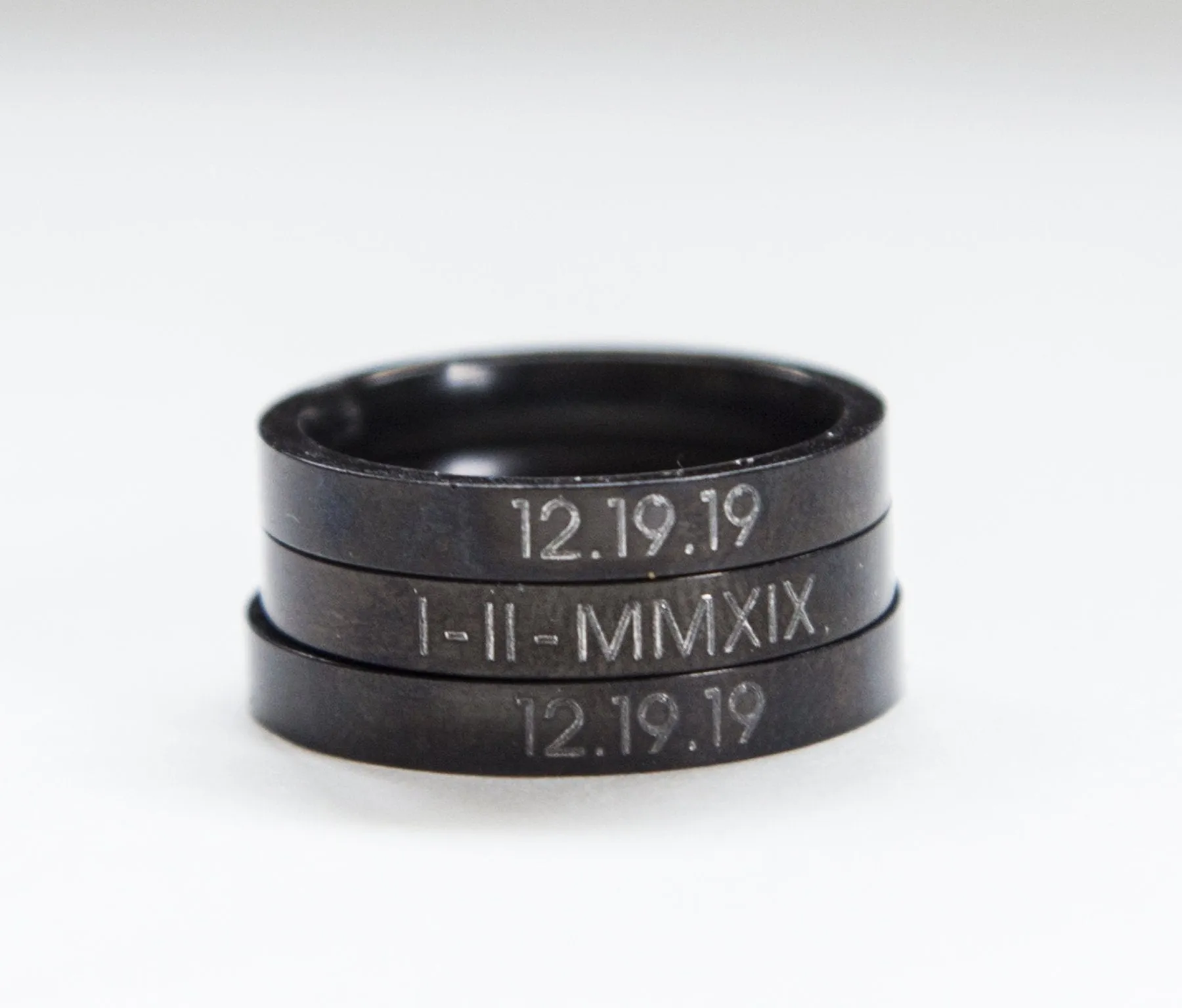 Personalized Black Stacking Ring - Engraved Stainless Steel Women's Ring