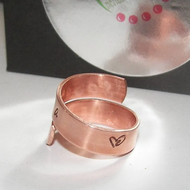 personalized Copper wrap ring personalized ring, custom hand stamped mommy ring, kids names or  couples ring, name ring handstamped jewelry