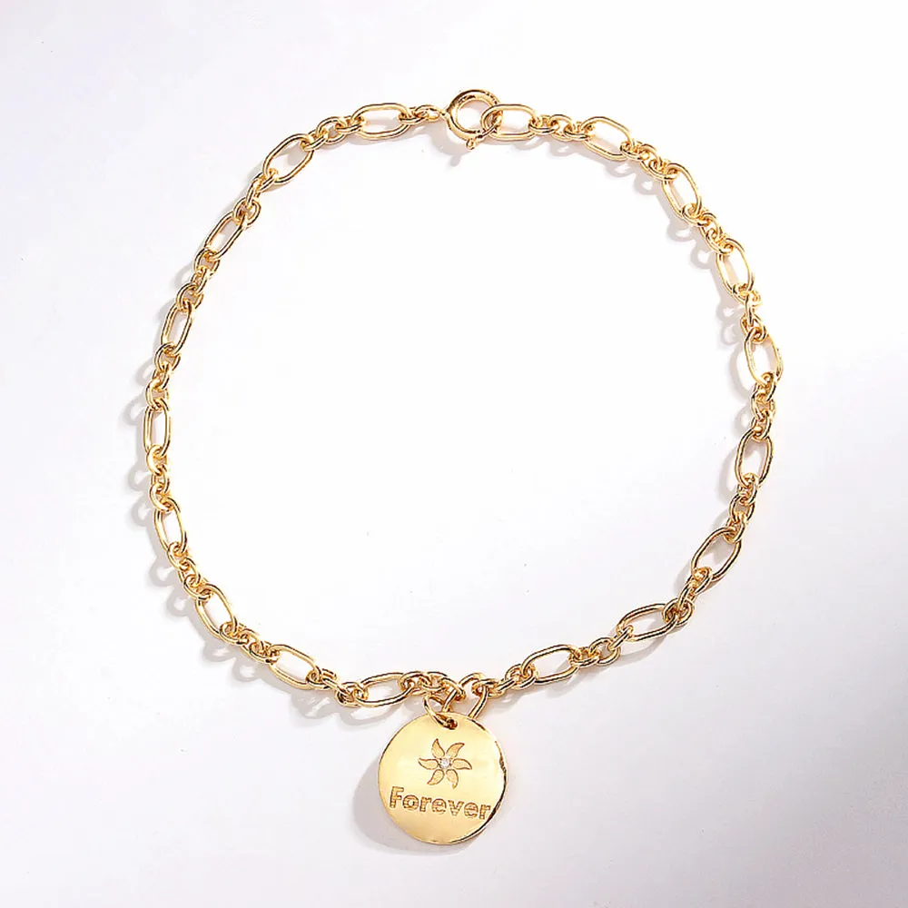 Personalized Disc Charm Chain Link Bracelet