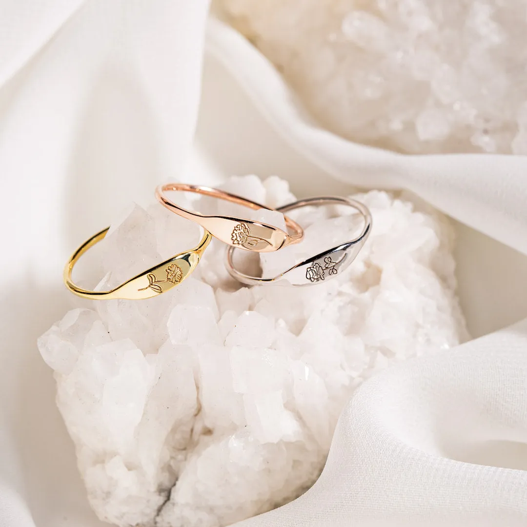 Personalized Engraved Birthflower Ring