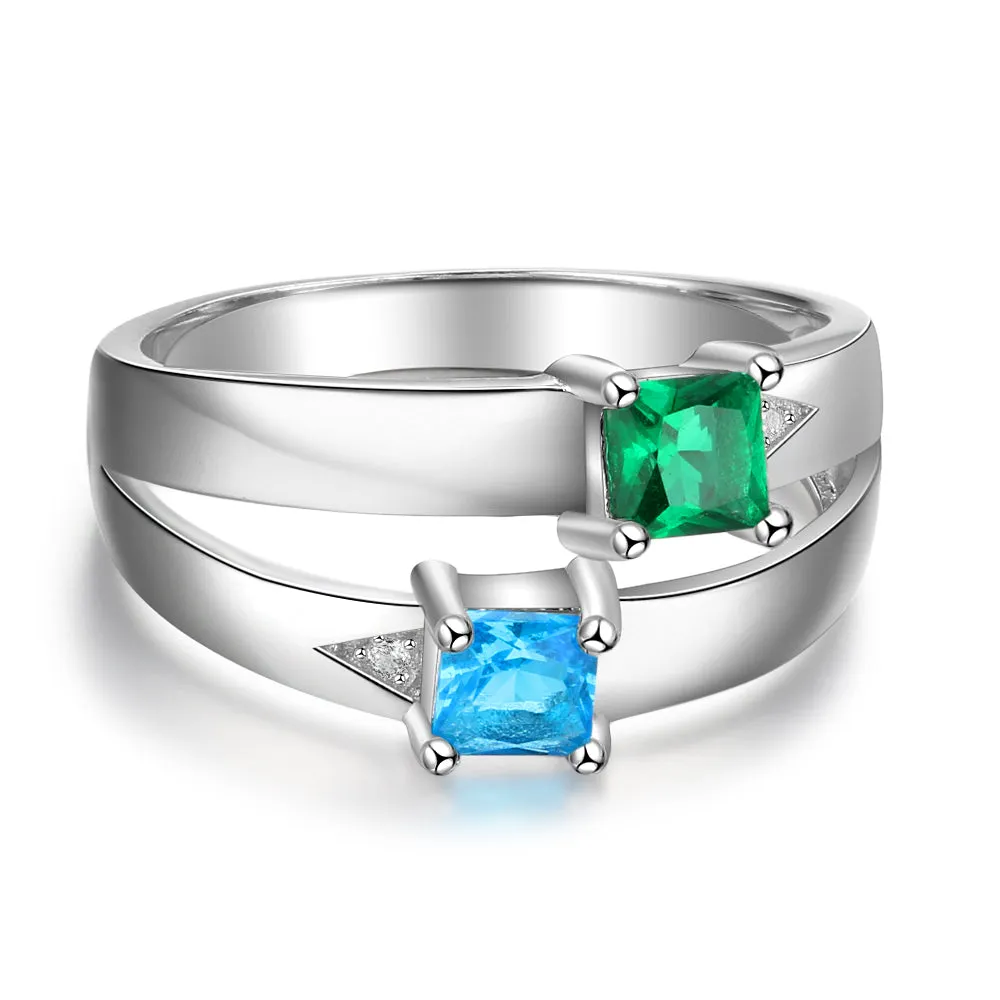 Personalized Gift for Love Engrave names 2 Birthstone Promise Rings For Women 925 Sterling Silver Jewelry
