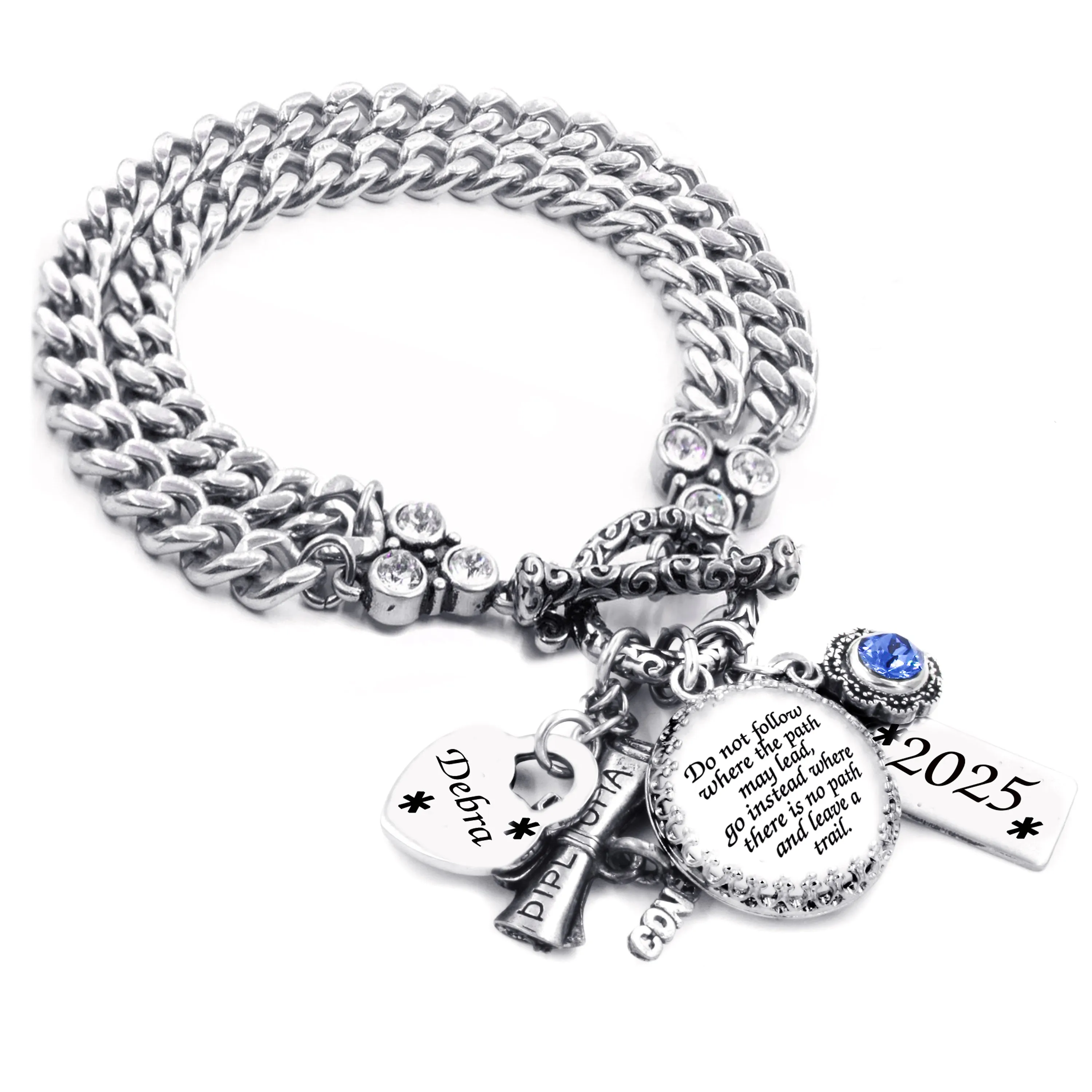 Personalized Graduation Birthstone Charm Bracelet