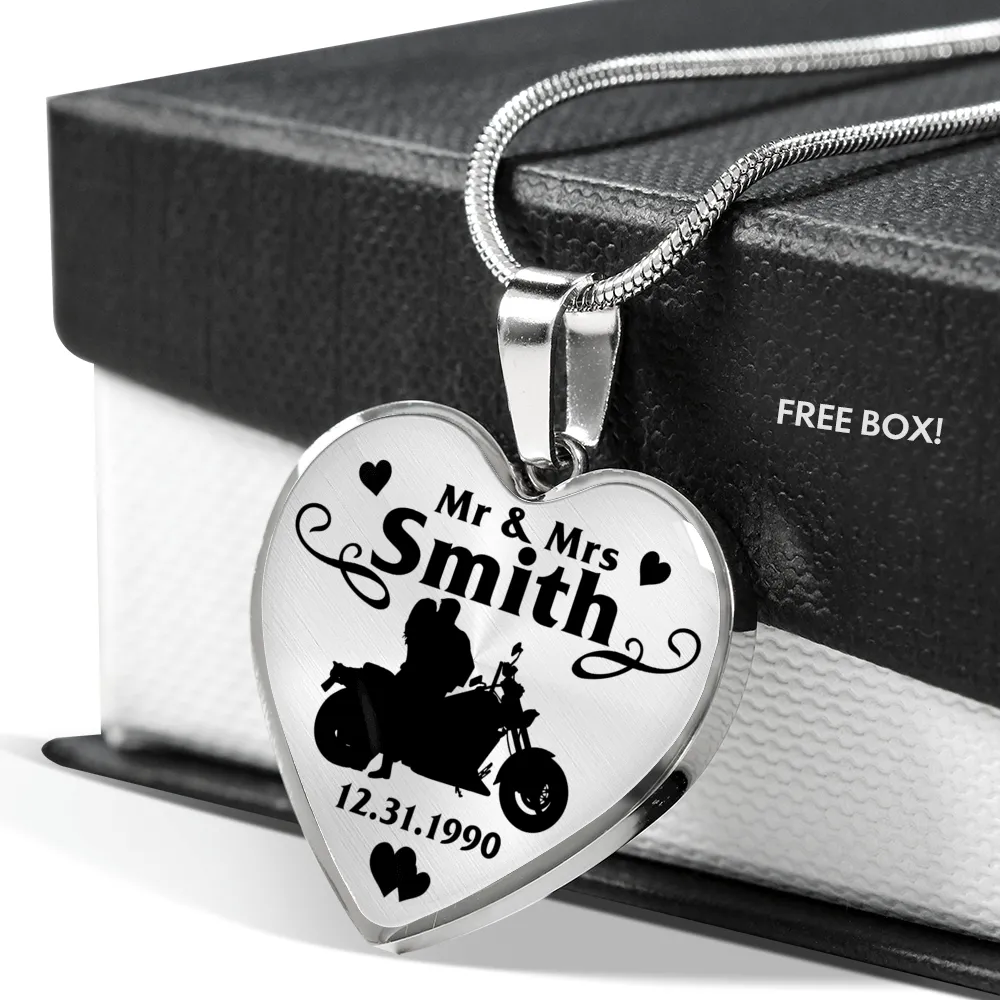 PERSONALIZED Married Biker Couple Heart Necklace