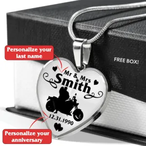PERSONALIZED Married Biker Couple Heart Necklace