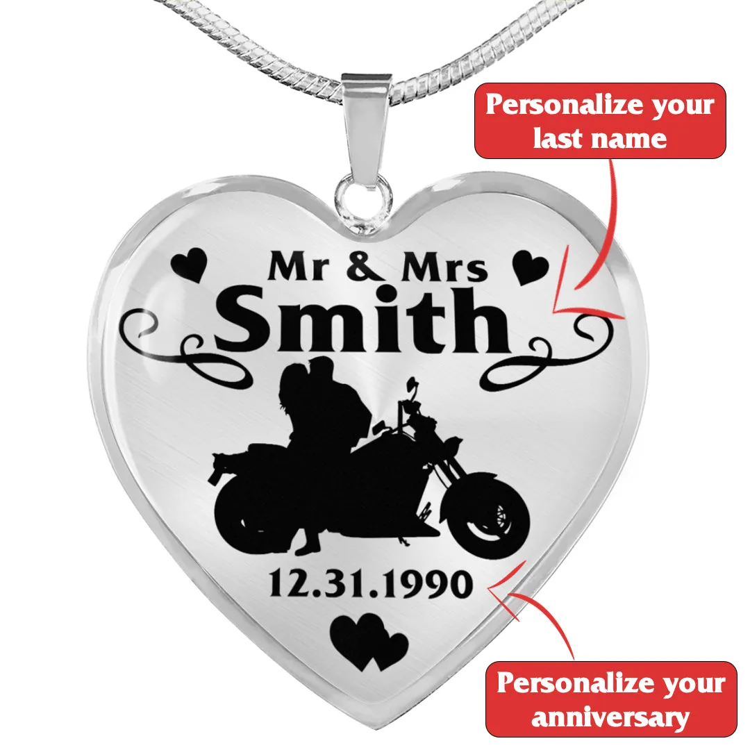 PERSONALIZED Married Biker Couple Heart Necklace