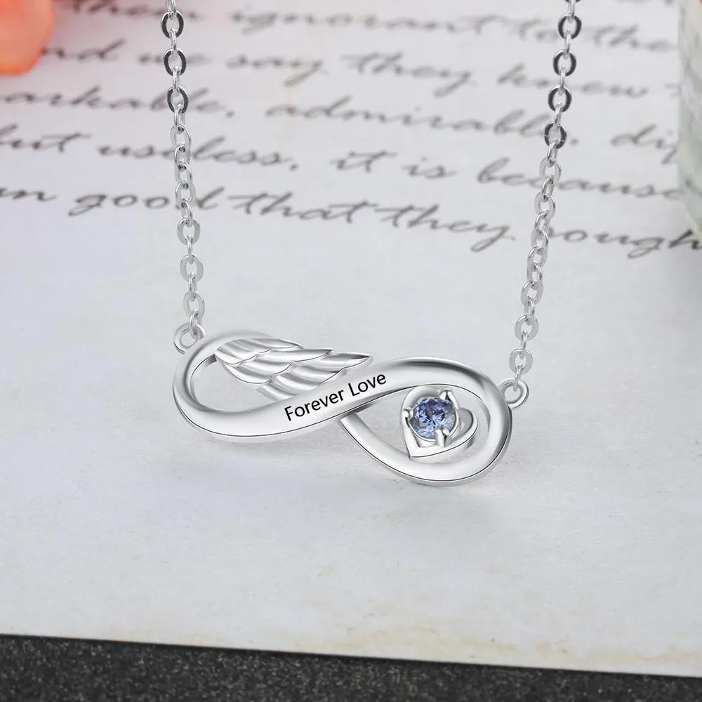 Personalized Name Engraved Pendant Necklace Wing Infinity Relationship Necklace Customized Birthstone Jewelry
