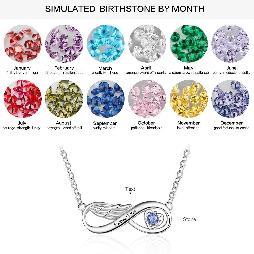 Personalized Name Engraved Pendant Necklace Wing Infinity Relationship Necklace Customized Birthstone Jewelry
