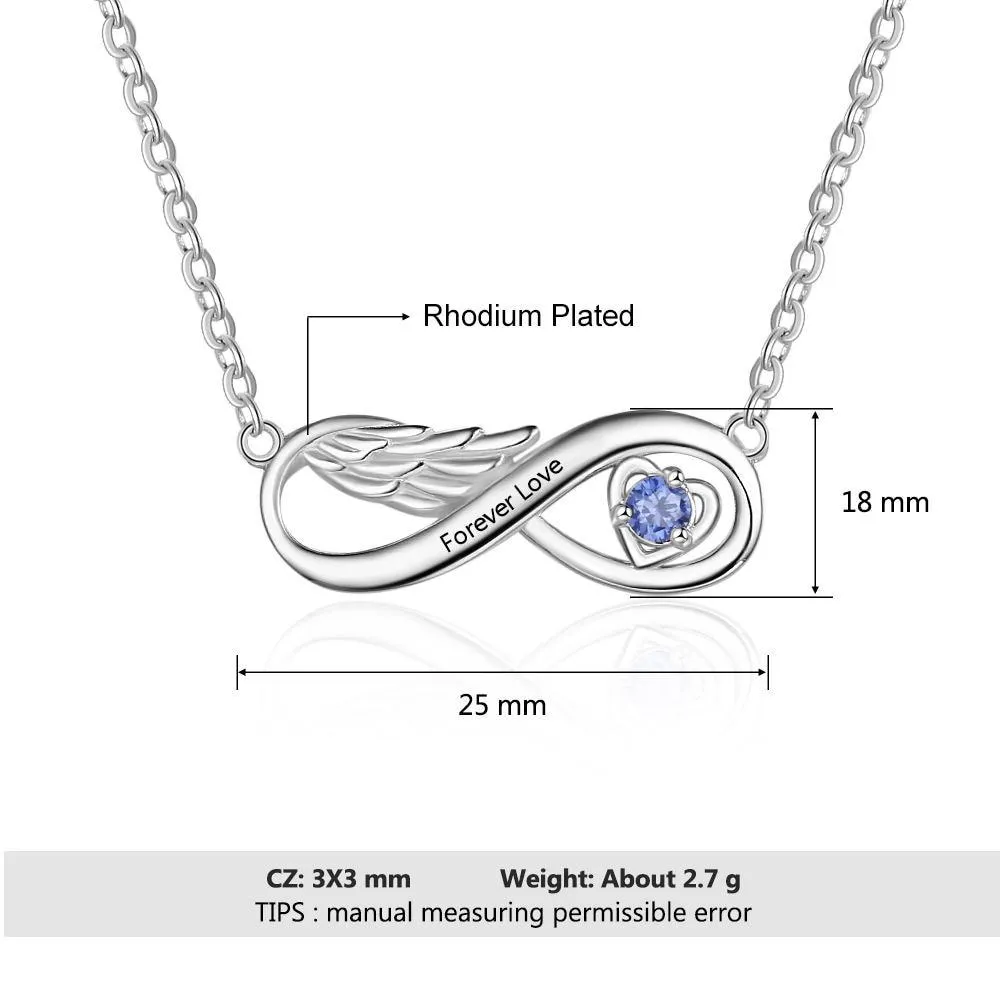 Personalized Name Engraved Pendant Necklace Wing Infinity Relationship Necklace Customized Birthstone Jewelry