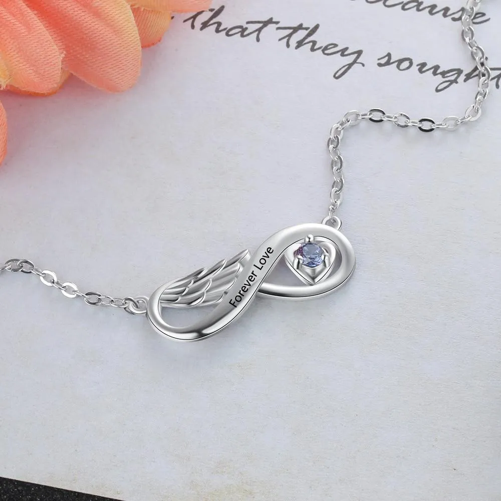 Personalized Name Engraved Pendant Necklace Wing Infinity Relationship Necklace Customized Birthstone Jewelry