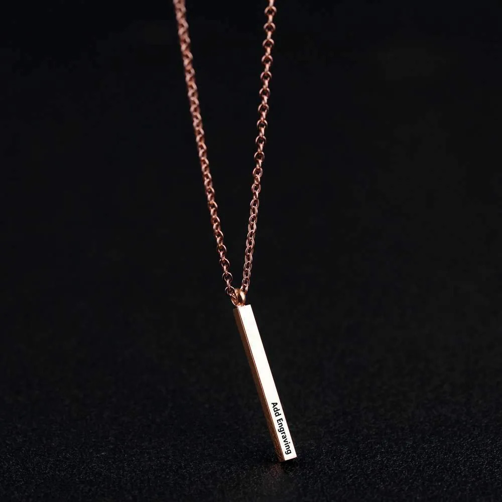 Personalized Rose Gold Color Stainless Steel Necklace with Vertical Bar Engrave Name Pendant, Trendy Jewelry Gift for Women