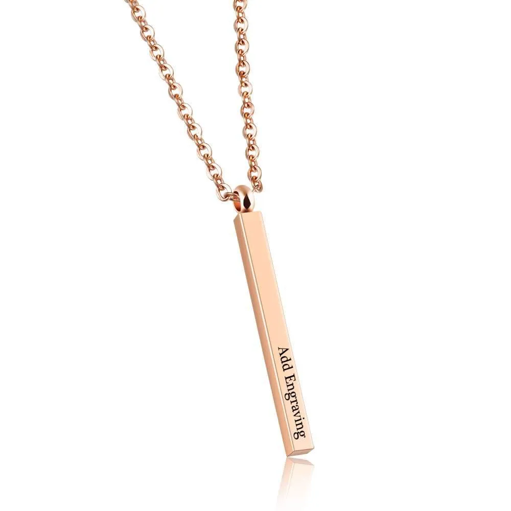 Personalized Rose Gold Color Stainless Steel Necklace with Vertical Bar Engrave Name Pendant, Trendy Jewelry Gift for Women