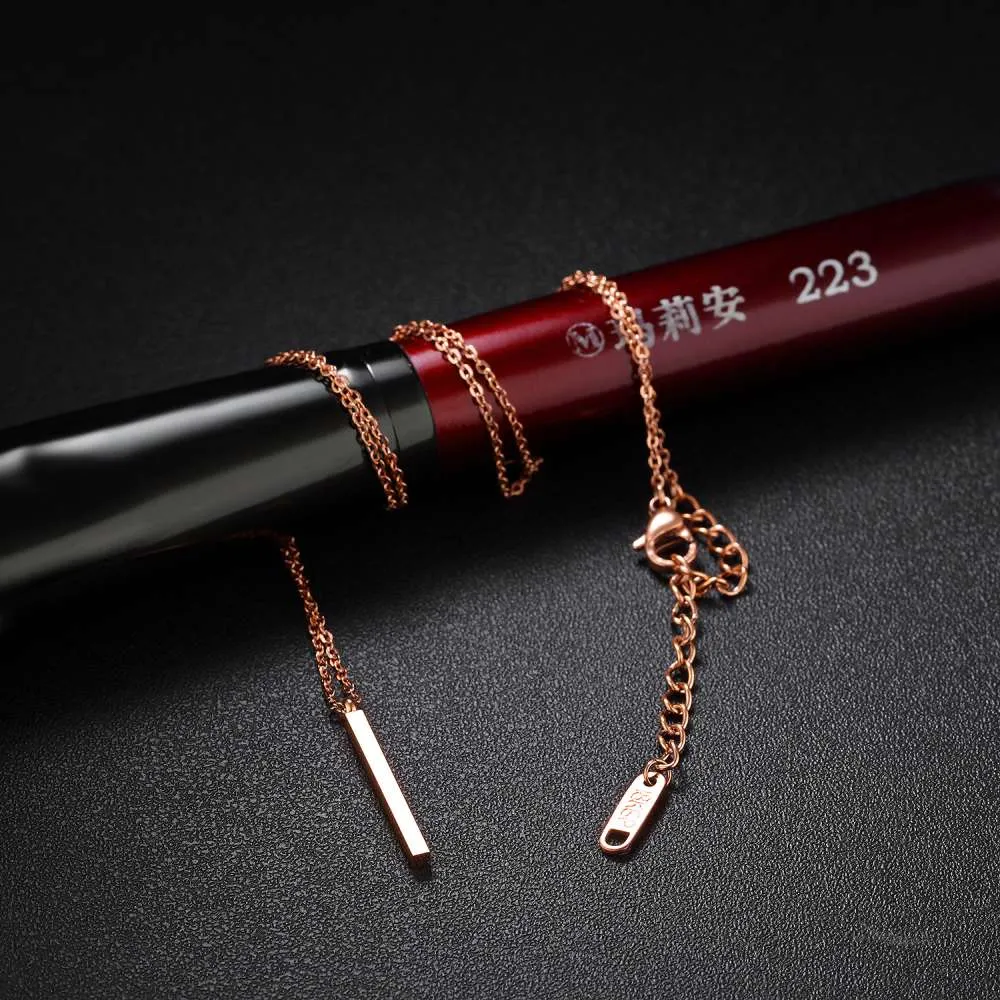 Personalized Rose Gold Color Stainless Steel Necklace with Vertical Bar Engrave Name Pendant, Trendy Jewelry Gift for Women