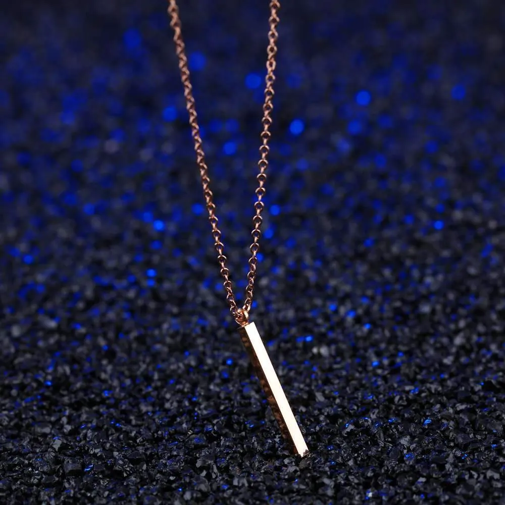 Personalized Rose Gold Color Stainless Steel Necklace with Vertical Bar Engrave Name Pendant, Trendy Jewelry Gift for Women