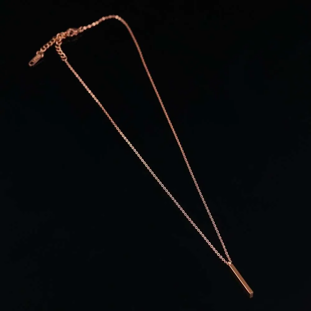Personalized Rose Gold Color Stainless Steel Necklace with Vertical Bar Engrave Name Pendant, Trendy Jewelry Gift for Women
