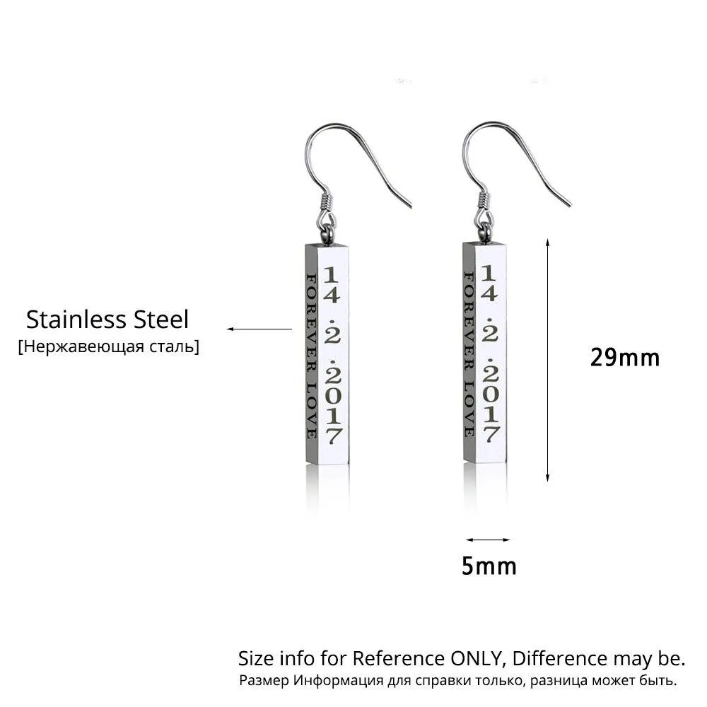 Personalized Stainless Steel Column ID Earrings with Customized Engraved Names, Jewelry for Women