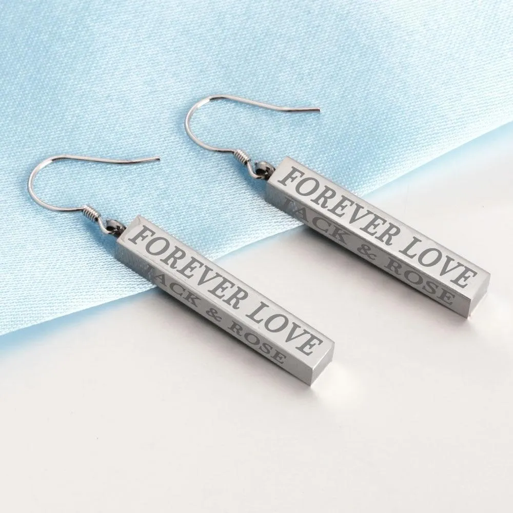 Personalized Stainless Steel Column ID Earrings with Customized Engraved Names, Jewelry for Women