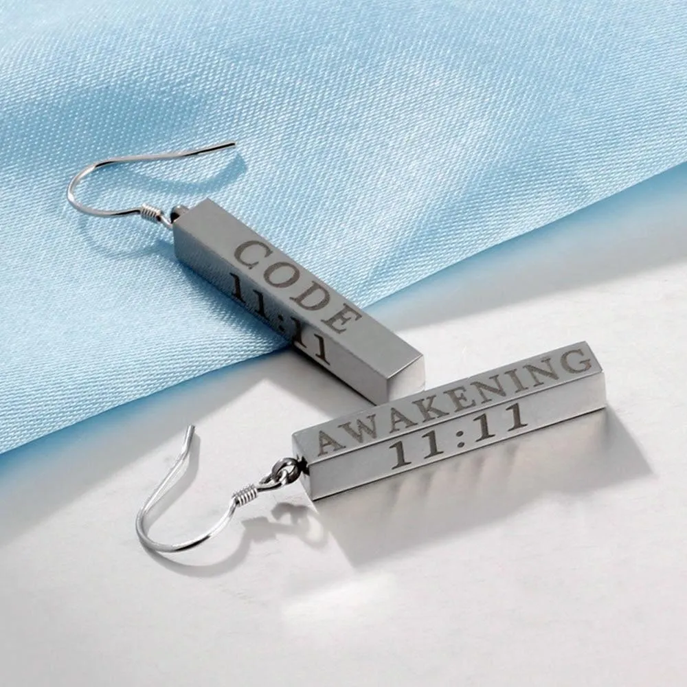 Personalized Stainless Steel Column ID Earrings with Customized Engraved Names, Jewelry for Women