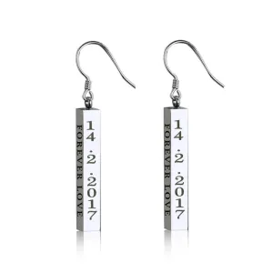 Personalized Stainless Steel Column ID Earrings with Customized Engraved Names, Jewelry for Women
