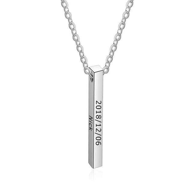 Personalized Stainless Steel Engraved Name Strip Pendant Necklaces, 3 Color Options, Fashion Gift for Women