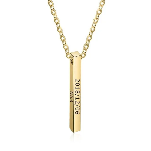 Personalized Stainless Steel Engraved Name Strip Pendant Necklaces, 3 Color Options, Fashion Gift for Women