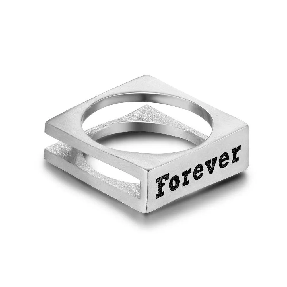 Personalized Stainless Steel Ring - Forever Engraved Jewelry - Square Shape Designed Ring - Customized Gifts