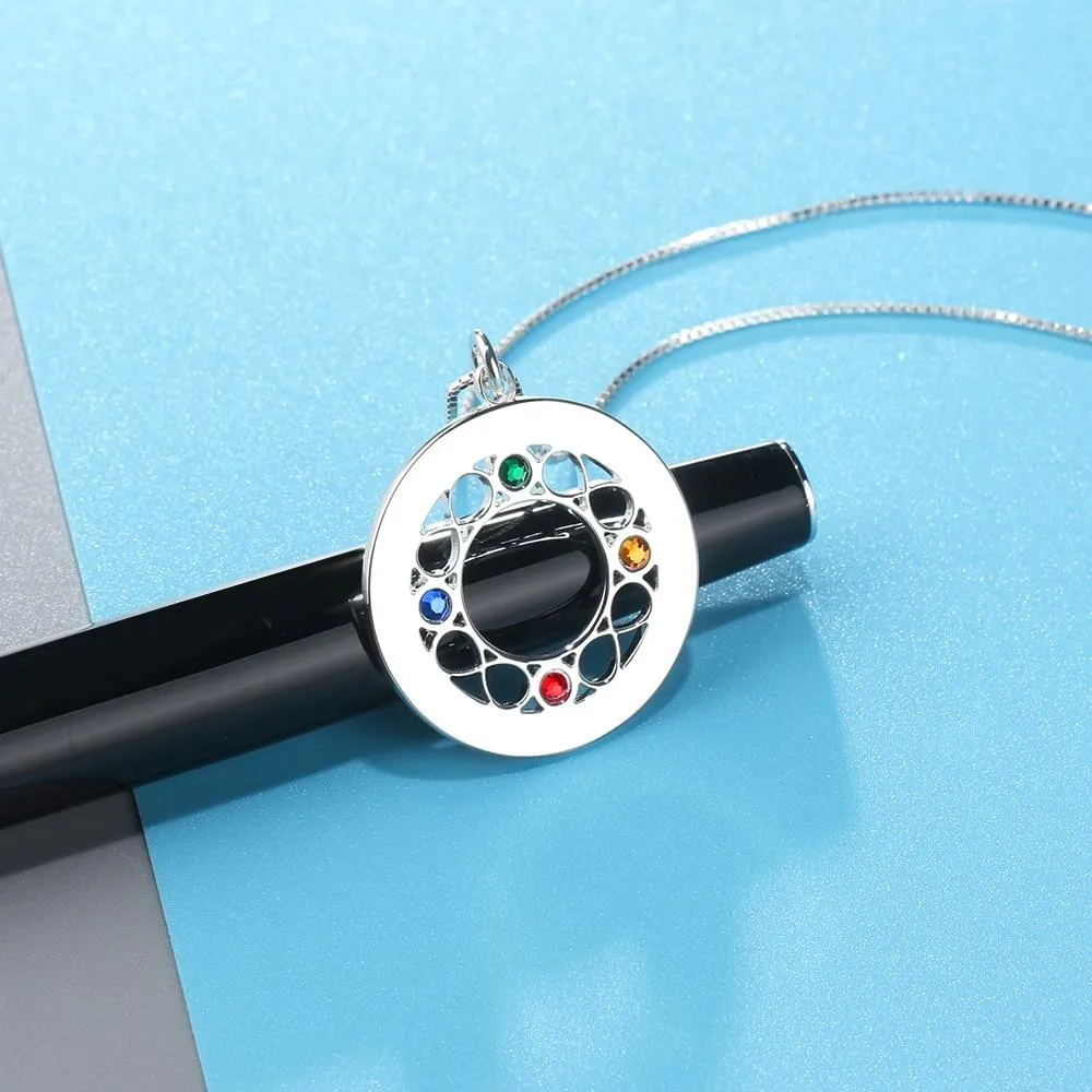 Personalized Women’s 925 Sterling Silver Name Necklace with 4 Birthstones, Trendy Customized Name Engrave Pendant for Sister, Fashion Jewelry