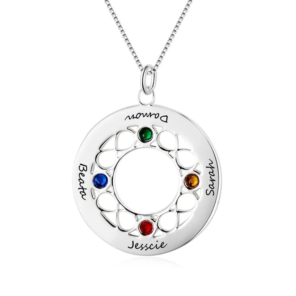 Personalized Women’s 925 Sterling Silver Name Necklace with 4 Birthstones, Trendy Customized Name Engrave Pendant for Sister, Fashion Jewelry