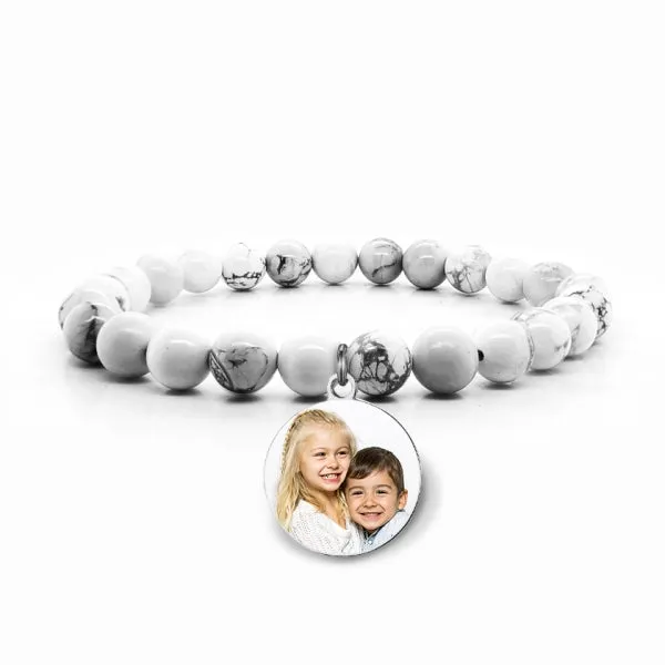 Photo Engraved Beaded Stretch Bracelet Jewelry