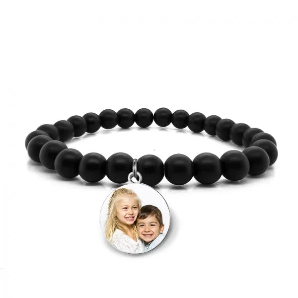 Photo Engraved Beaded Stretch Bracelet Jewelry