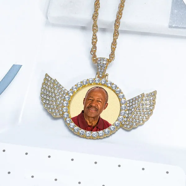 Photo Engraved Cubic Zirconia Angel Pendant Jewelry