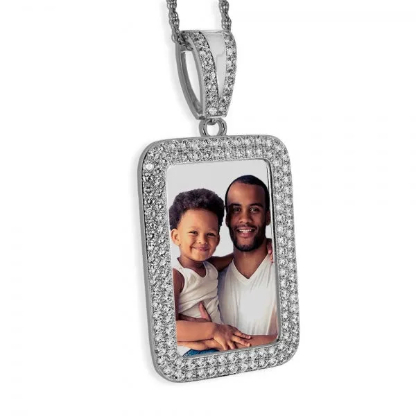 Photo Engraved XL Cubic Zirconia Rectangle Pendant Jewelry