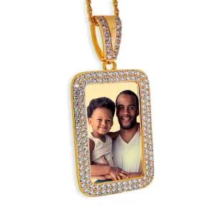 Photo Engraved XL Cubic Zirconia Rectangle Pendant Jewelry
