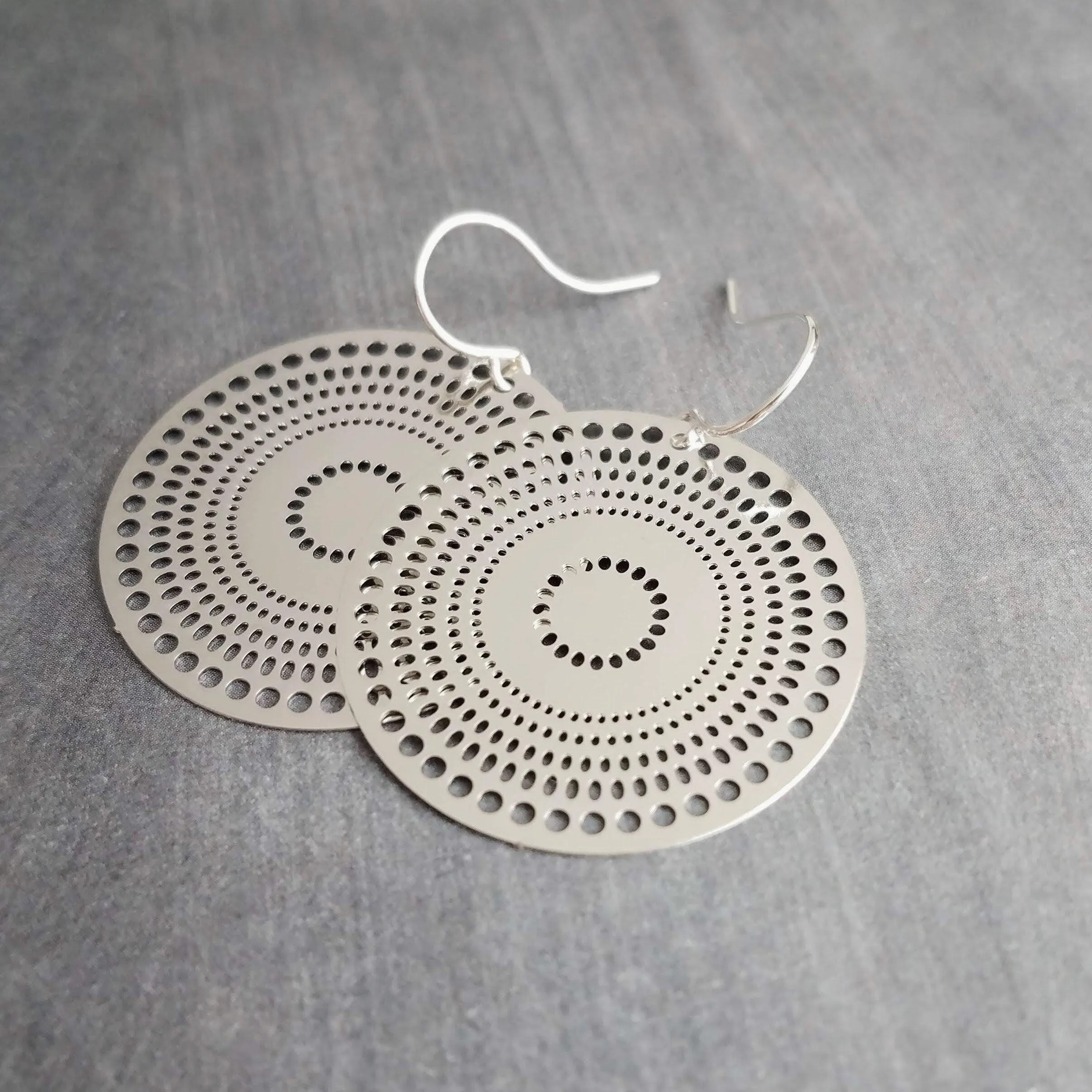 Pierced Silver Disk Earrings, dotted circle earrings, small round earring, mandala earring, silver coin earrings, punched dots, 1 in small