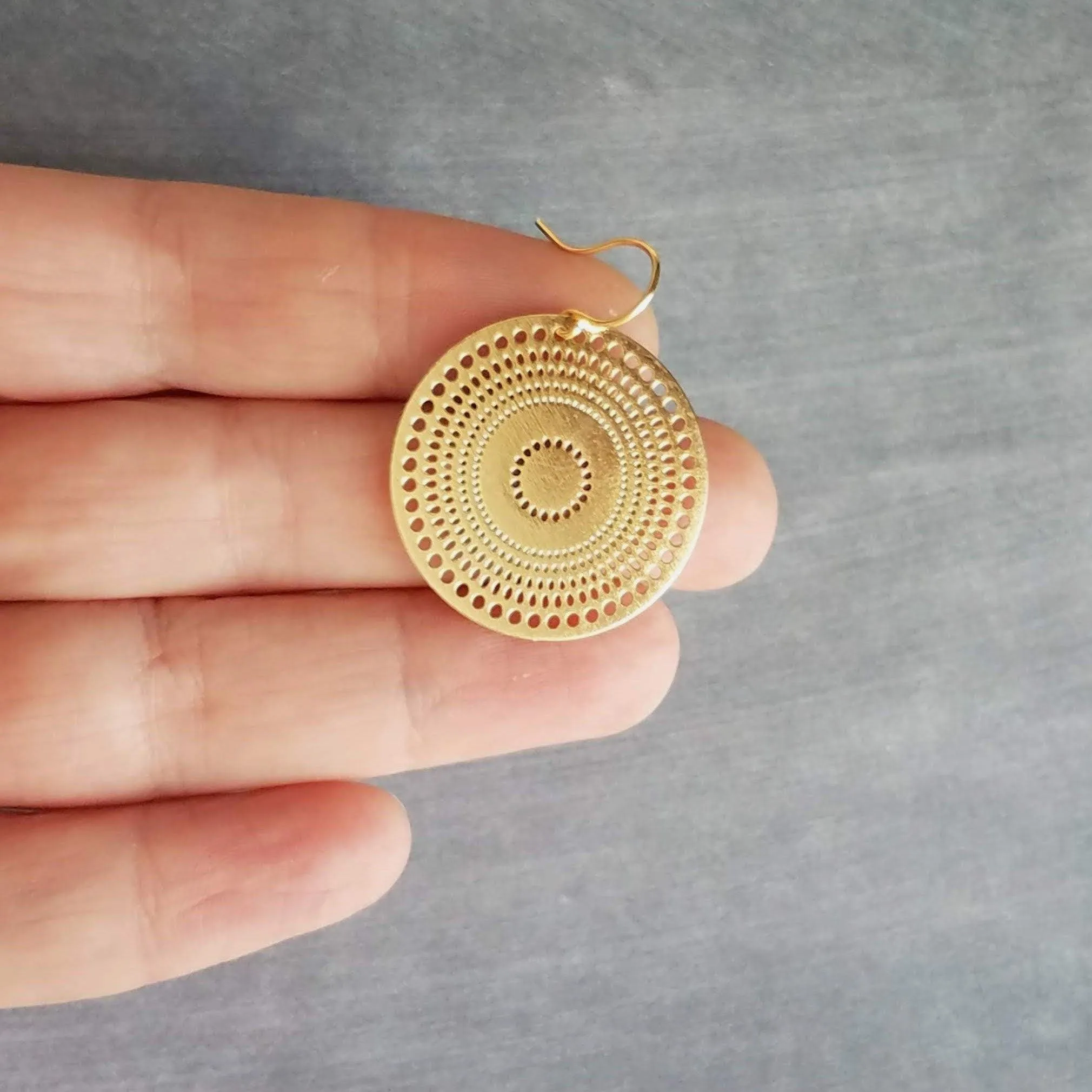 Pierced Silver Disk Earrings, dotted circle earrings, small round earring, mandala earring, silver coin earrings, punched dots, 1 in small