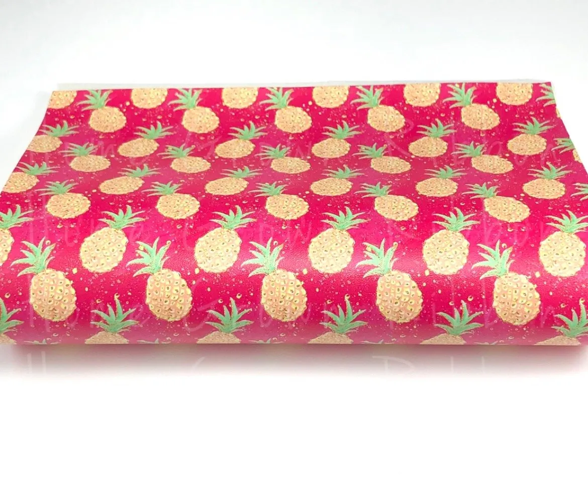 Pineapples on Pink Faux Leather Sheets USDR