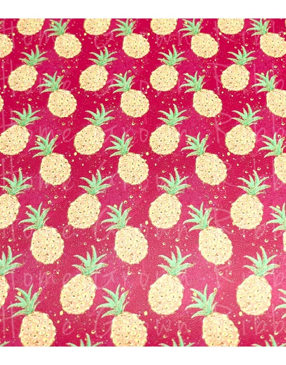 Pineapples on Pink Faux Leather Sheets USDR