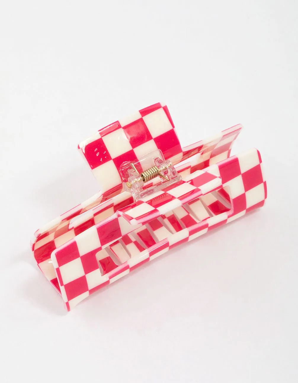 Pink Acrylic Rectangular Check Hair Claw Clip