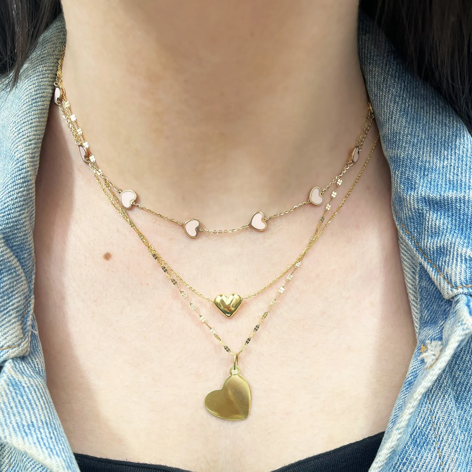 Pink Pearl Heart Station Necklace