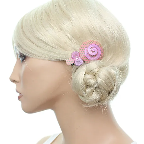 Pink Purple Swirl Polka Dot Comic Hair Clip Bow