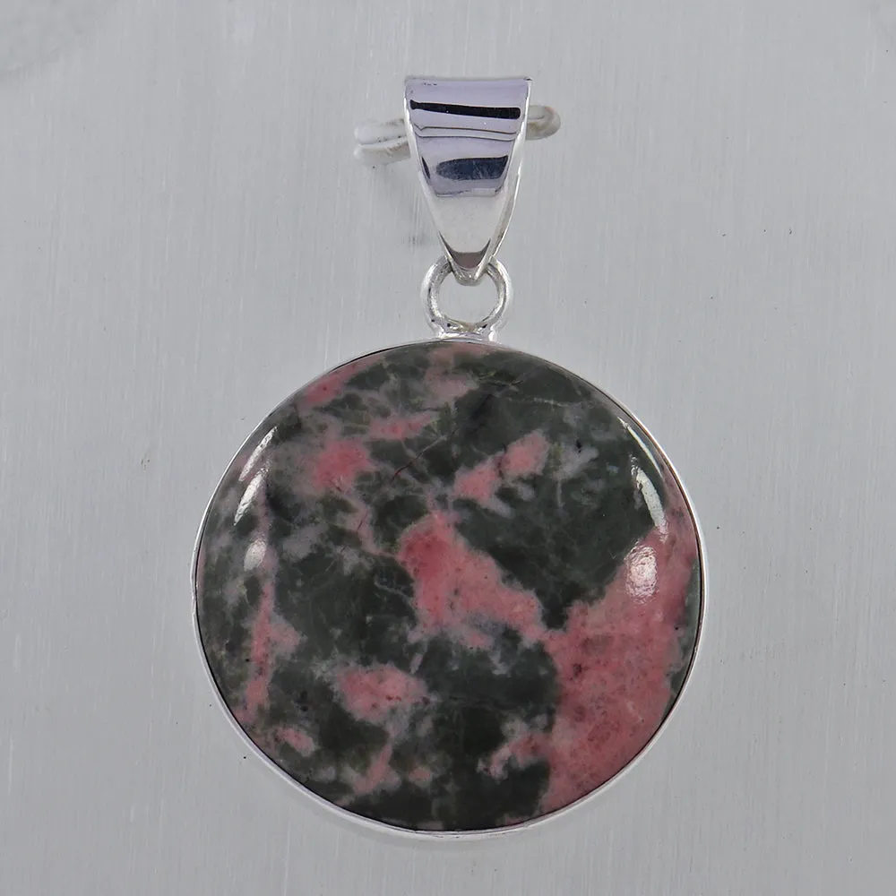Pink Rhodonite Silver Pendant