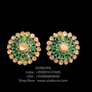Polki Diamond studs - 925 silver Jewelry,South Indian Jewelry,bridal earrings,Indian Wedding Jewelry,pure Silver indian jewelry - SHABURIS