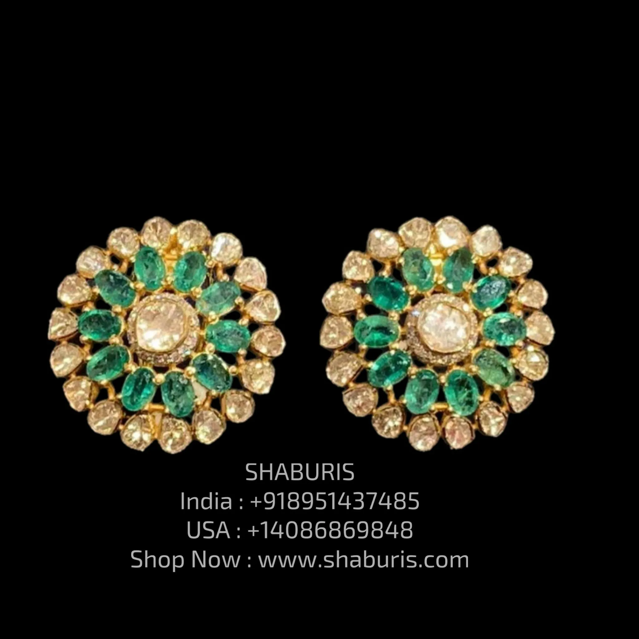 Polki Diamond studs - 925 silver Jewelry,South Indian Jewelry,bridal earrings,Indian Wedding Jewelry,pure Silver indian jewelry - SHABURIS