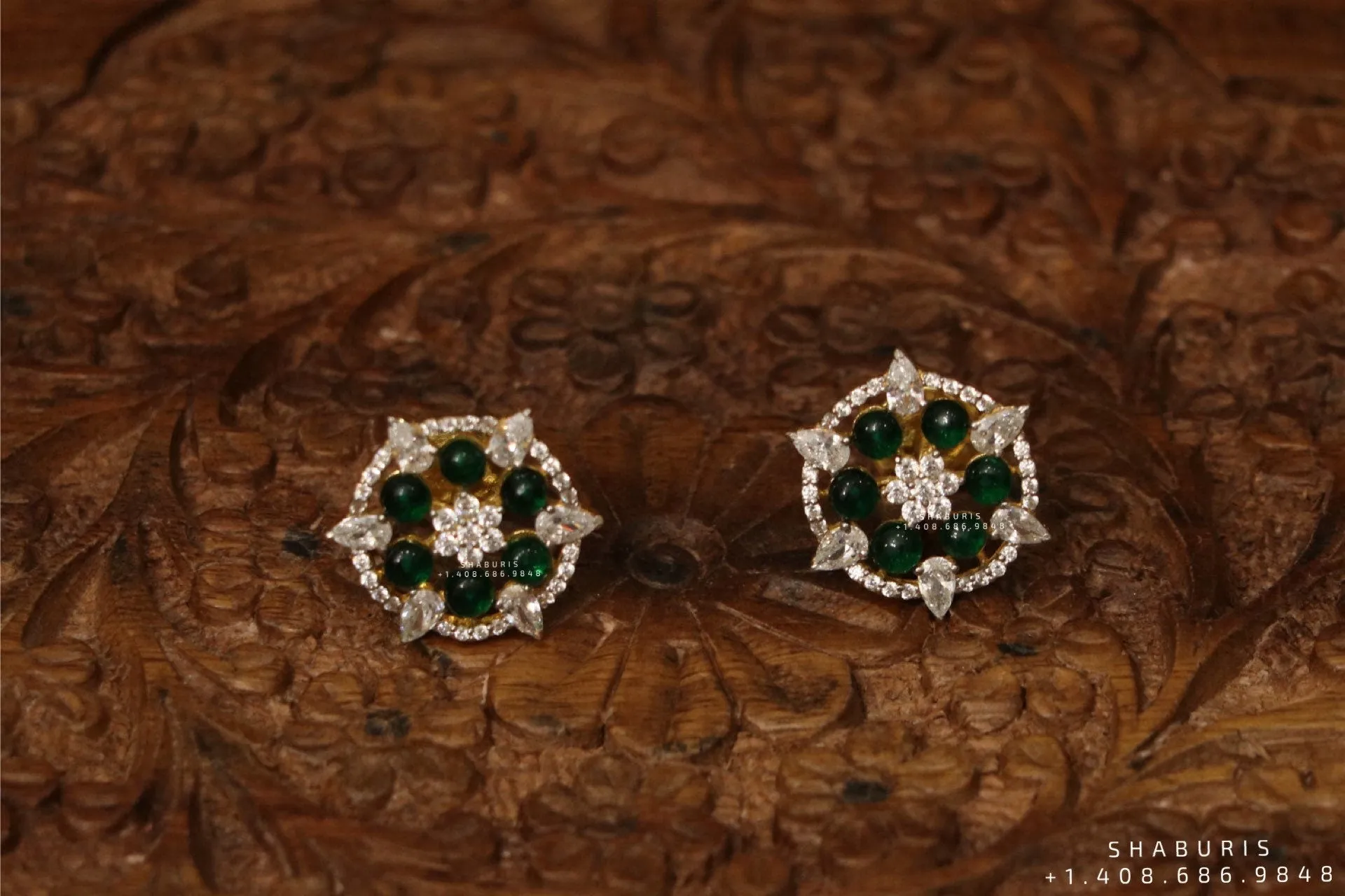 Polki earrings,South Indian coral jewelry ,polki studs,uncuts statement jewelry simple stud Jewelry,pure Silver indian jewelry-m-SHABURIS
