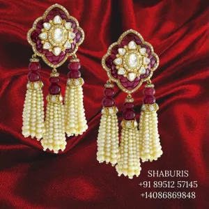 Polki jewelry tassel jewelry polki diamond tassel earrings polki earrings indian jewelry Pure silver jewelry-NIHIRA