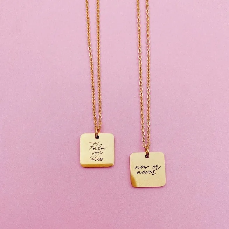 PRE-ORDER Lazer Engraved Double Sided 15MM Square Necklace - LINE ART