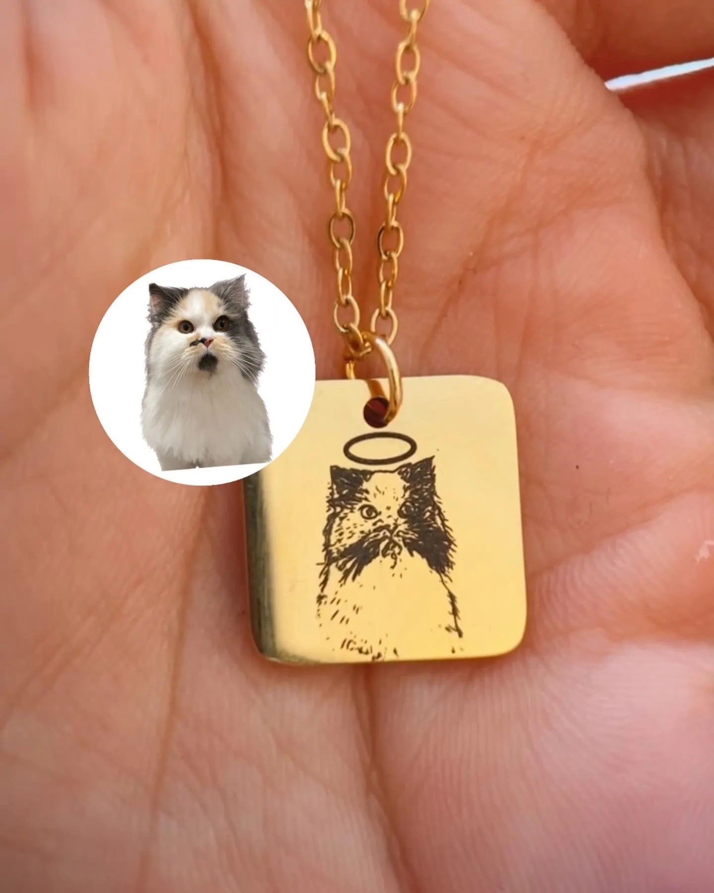 PRE-ORDER Lazer Engraved Double Sided 15MM Square Necklace - LINE ART
