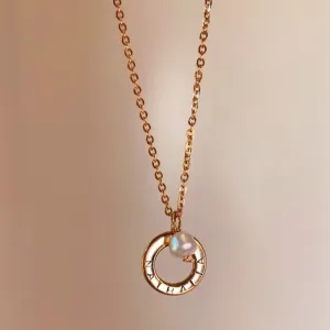 PRE-ORDER Lazer Engraved Ring with Pearl Dangle Gold Filled Necklace (8 characters)