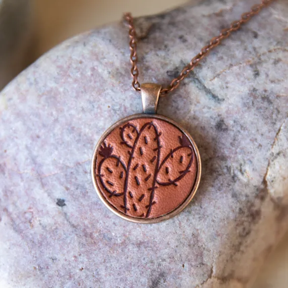 Prickly Pear Leather Pendant Necklace