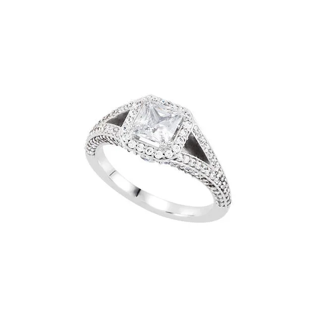 Princess Cut Halo Design Semi Mount